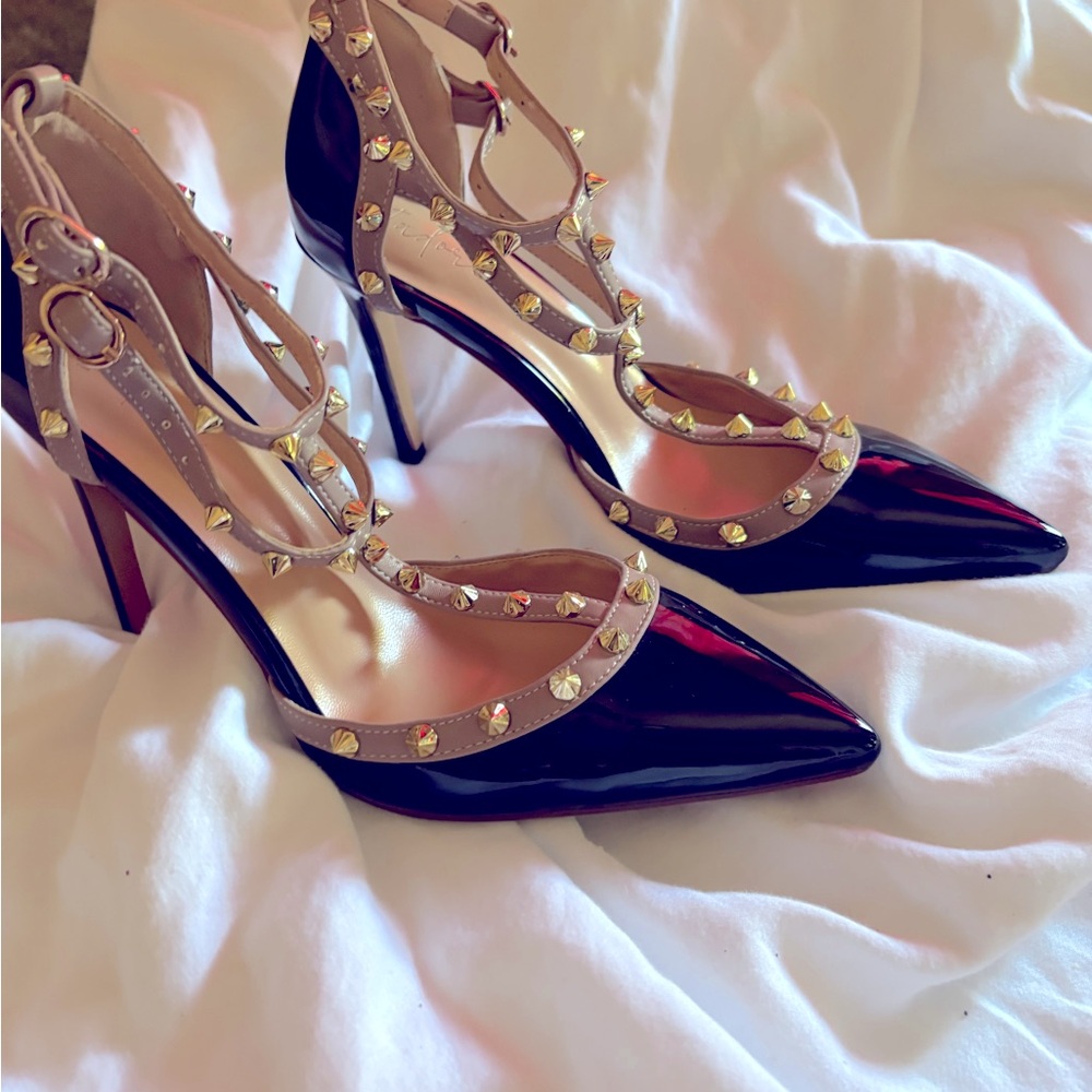 Studded Black and Tan Heels